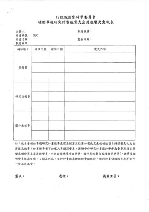 【國科會】補助專題研究計畫經費支出用途變更彙報表圖片