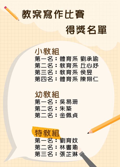 【師範學院】104-2教案寫作比賽得獎名單出爐囉!圖片