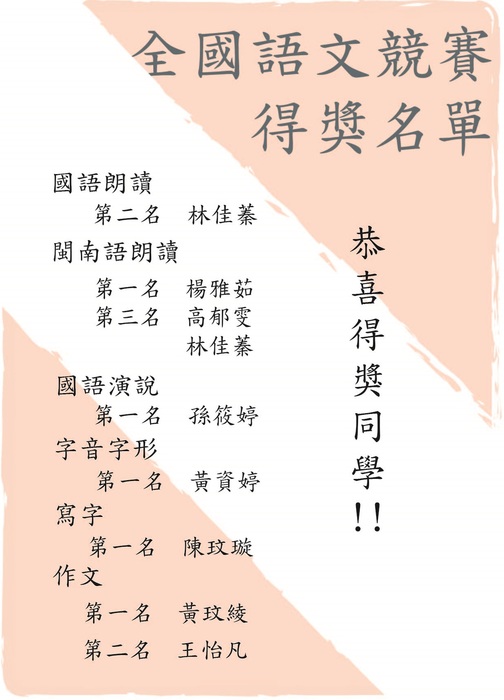 【師範學院】105年度台東大學師範學院全國語文競賽初賽得獎名單圖片