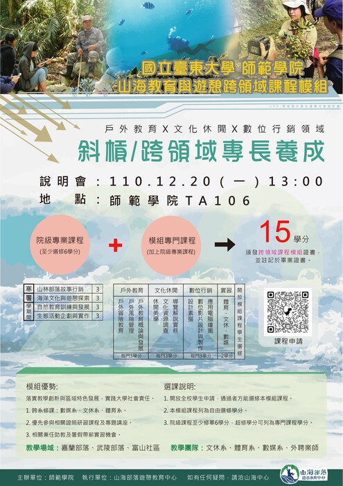 【師範學院】開放「山海教育與遊憩跨領域課程模組」、「戶外冒險教育」報名圖片